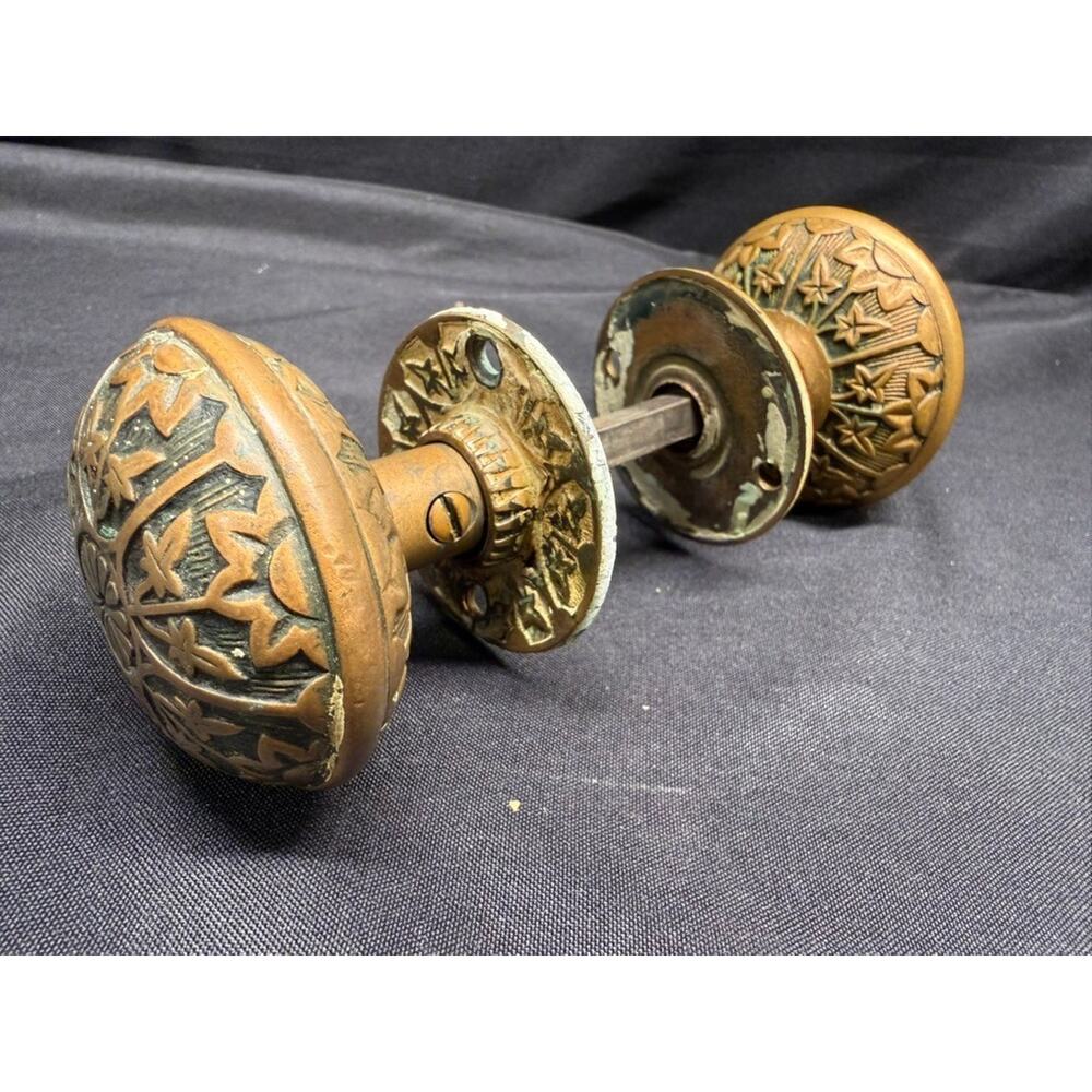 Antique 1880 Solid Bronze Ornate Victorian Style Door Knobb Arcitectural Salvage